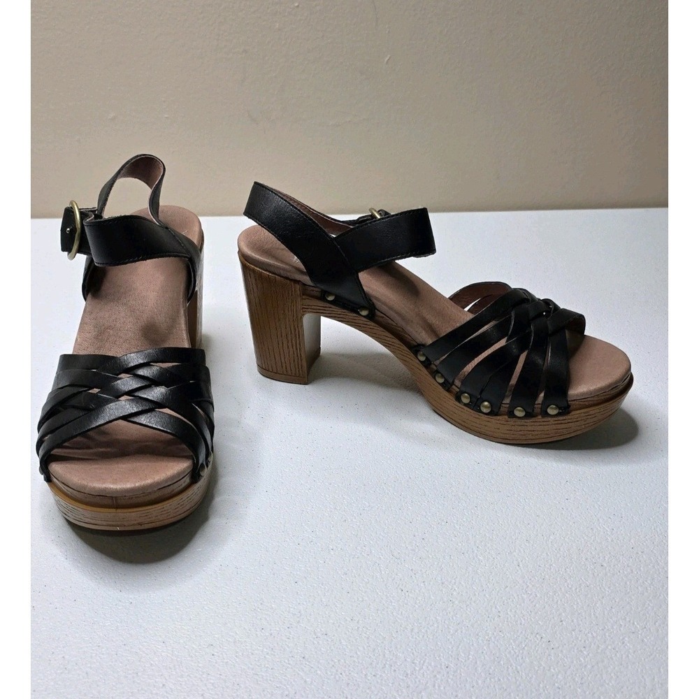 Dansko Milly Sandals Women 36 5.5/6 Black Leather Strappy Block Heel Retro Festi